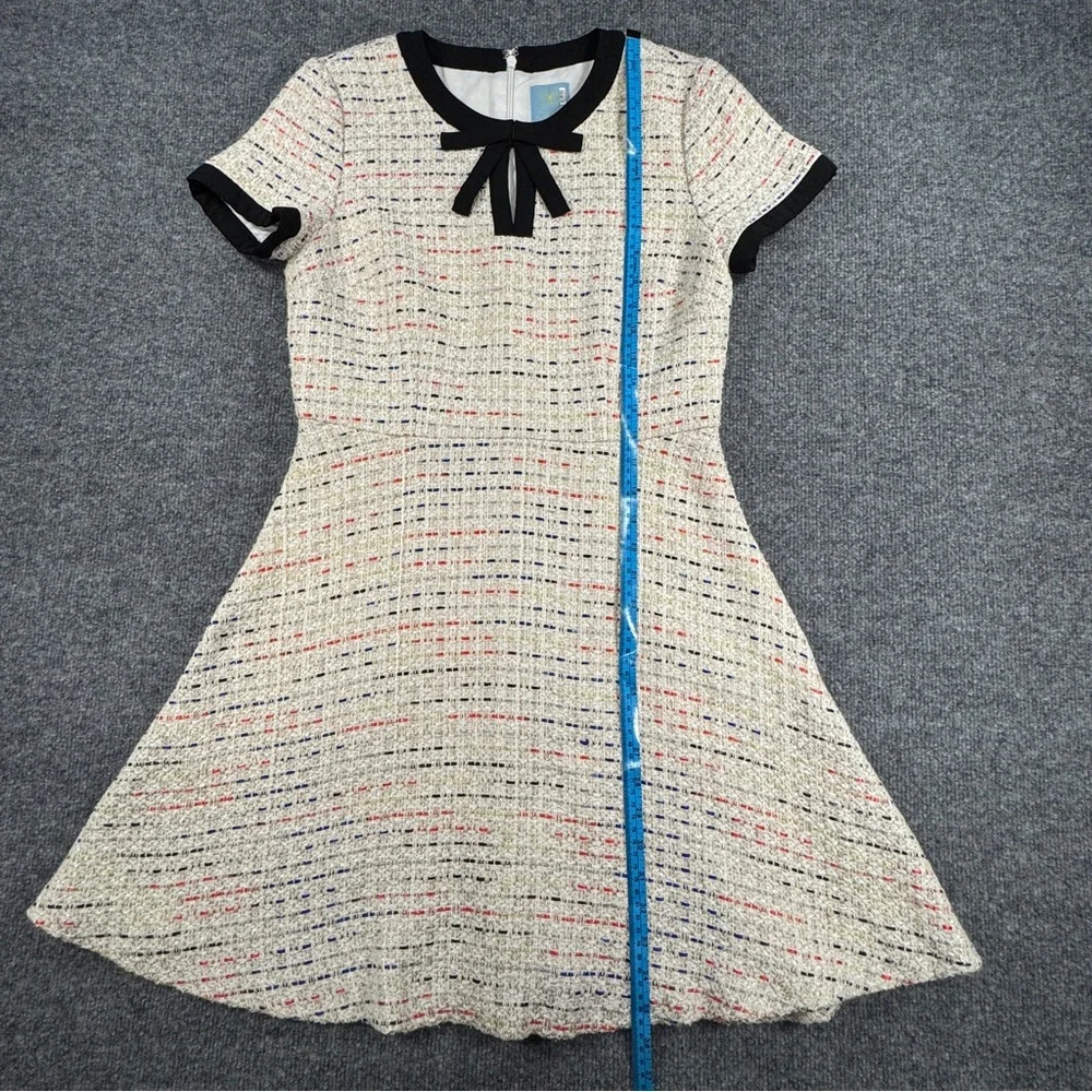 CeCe Tweed Bow Neck Fit Flare A-Line Dress 6 Coquette Preppy - Picture 12 of 16